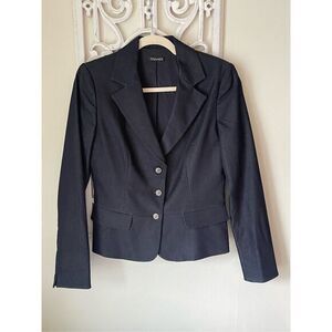 S2‎ Tahari Dark Blue Denim Jean Stretch Blazer Jacket Size Small